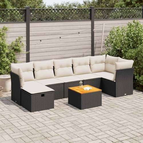 Vrtna garnitura - 8-dijelni set vrtnih sofa od poliratana s jastucima crni - Crna i krem stol + 3x srednja + 3x kutna + tabure 1 Cijena