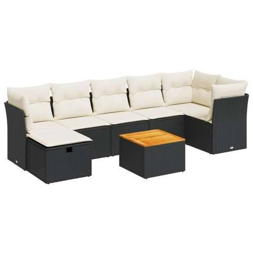 Vrtna garnitura - 8-dijelni set vrtnih sofa od poliratana s jastucima crni - Crna i krem stol + 3x srednja + 3x kutna + tabure 1 Cijena