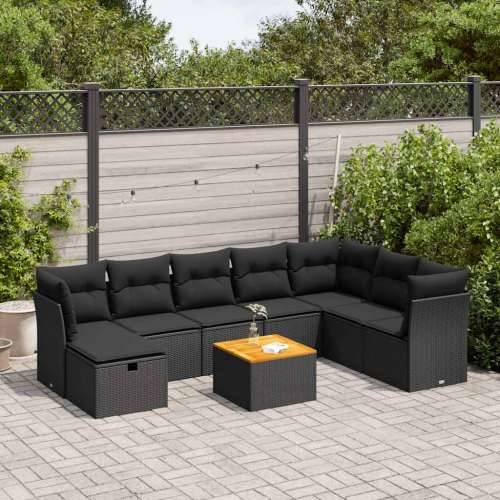 Vrtna garnitura - 9-dijelni set vrtnih sofa s jastucima crni od poliratana - Crna sa spremištem 1 Cijena