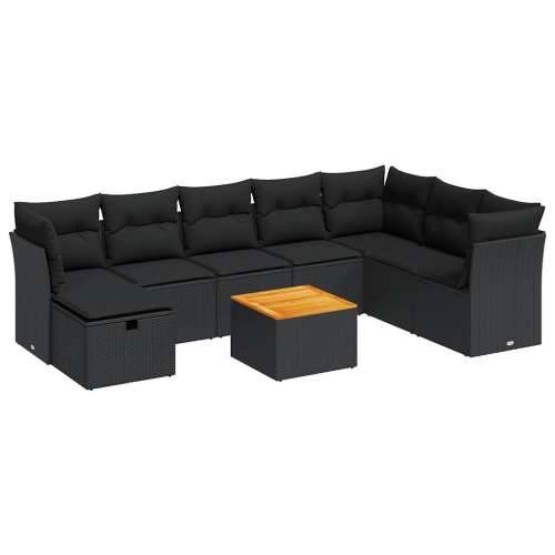 Vrtna garnitura - 9-dijelni set vrtnih sofa s jastucima crni od poliratana - Crna sa spremištem 1 Cijena