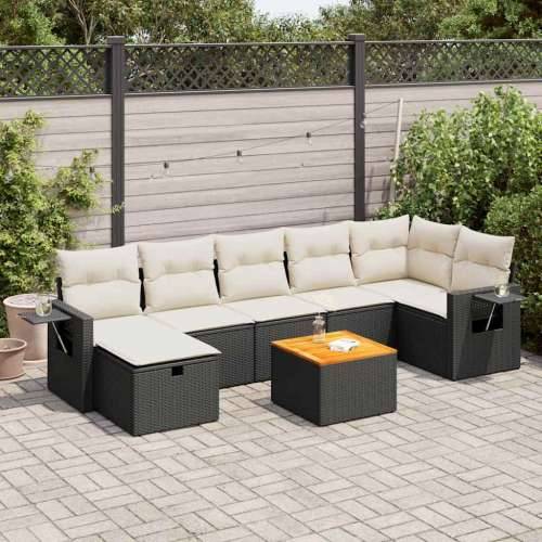 Vrtna garnitura - 8-dijelni set vrtnih sofa od poliratana s jastucima crni - Crna i krem stol + 3x srednja + 3x kutna + tabure 1 Cijena