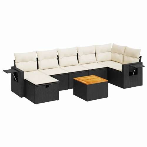 Vrtna garnitura - 8-dijelni set vrtnih sofa od poliratana s jastucima crni - Crna i krem stol + 3x srednja + 3x kutna + tabure 1 Cijena