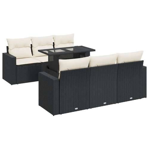 Vrtna garnitura - 7-dijelni set vrtnih sofa od poliratana s jastucima crni - Crna i krem sa spremištem 1 Cijena