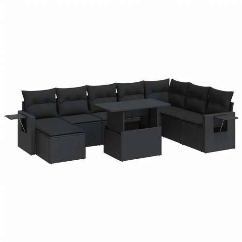 Vrtna garnitura - 9-dijelni set vrtnih sofa s jastucima crni od poliratana - Crna sa spremištem 1 Cijena