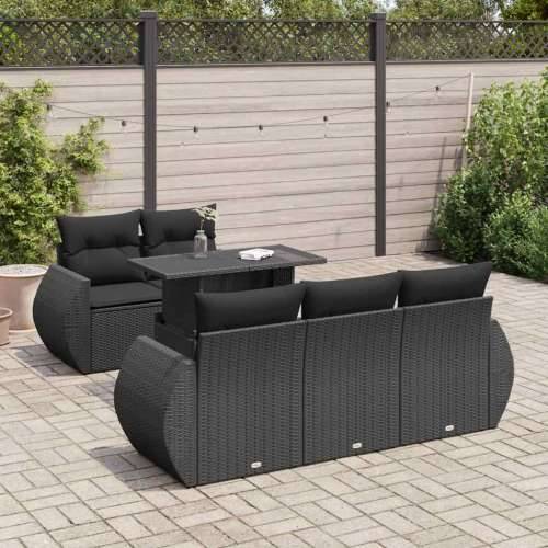 Vrtna garnitura - 6-dijelni set vrtnih sofa s jastucima crni od poliratana - Crna sa spremištem 1 Cijena