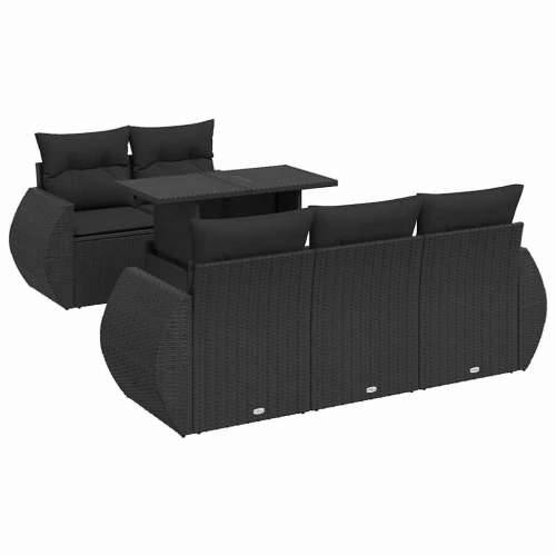 Vrtna garnitura - 6-dijelni set vrtnih sofa s jastucima crni od poliratana - Crna sa spremištem 1 Cijena