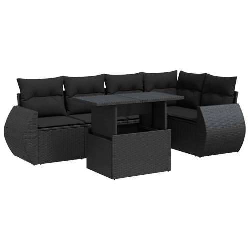 Vrtna garnitura - 6-dijelni set vrtnih sofa s jastucima crni od poliratana - Crna sa spremištem 1 Cijena