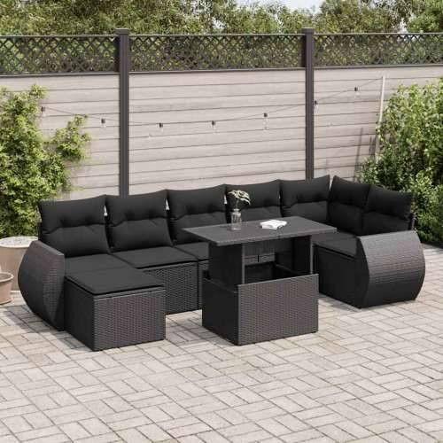 Vrtna garnitura - 8-dijelni set vrtnih sofa od poliratana s jastucima crni - Crna sa spremištem 1 Cijena