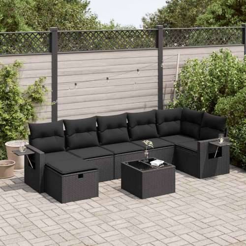 Vrtna garnitura - 8-dijelni set vrtnih sofa od poliratana s jastucima crni - Crna sa spremištem 7 Cijena