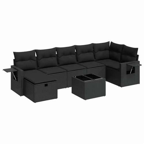 Vrtna garnitura - 8-dijelni set vrtnih sofa od poliratana s jastucima crni - Crna sa spremištem 7 Cijena