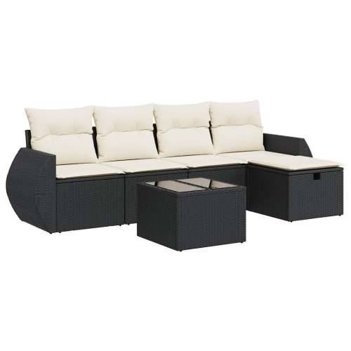 Vrtna garnitura - 6-dijelni set vrtnih sofa s jastucima crni od poliratana - Crna i krem sa spremištem 5 Cijena