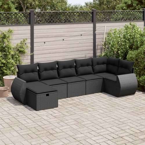 Vrtna garnitura - 7-dijelni set vrtnih sofa od poliratana s jastucima crni - Crna sa spremištem 7 Cijena