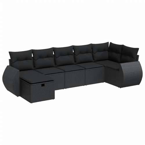 Vrtna garnitura - 7-dijelni set vrtnih sofa od poliratana s jastucima crni - Crna sa spremištem 7 Cijena