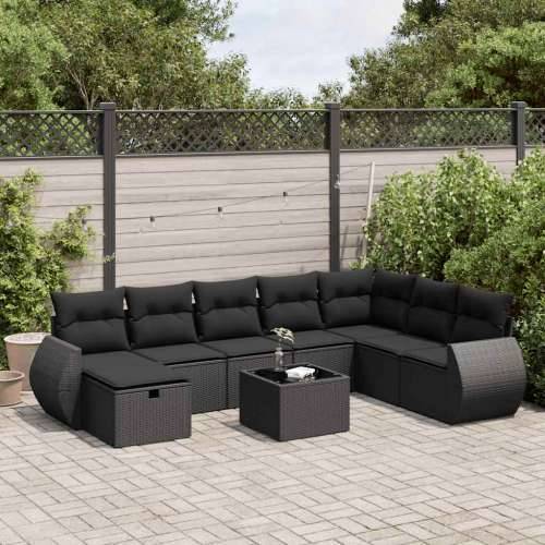 Vrtna garnitura - 9-dijelni set vrtnih sofa s jastucima crni od poliratana - Crna sa spremištem 8 Cijena