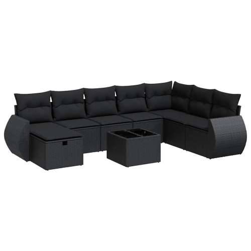 Vrtna garnitura - 9-dijelni set vrtnih sofa s jastucima crni od poliratana - Crna sa spremištem 8 Cijena