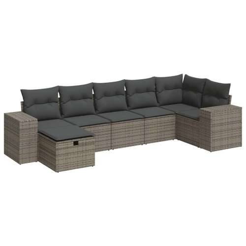 Vrtna garnitura - 7-dijelni set vrtnih sofa sivi od poliratana - Siva sa spremištem 7 Cijena