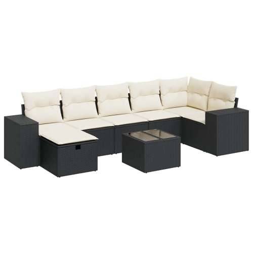 Vrtna garnitura - 8-dijelni set vrtnih sofa od poliratana s jastucima crni - Crna i krem sa spremištem 7 Cijena