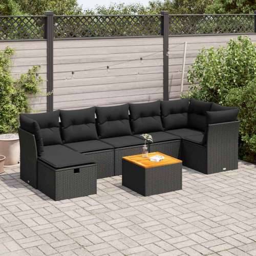 Vrtna garnitura - 8-dijelni set vrtnih sofa od poliratana s jastucima crni - Crna stol + 3x srednja + 3x kutna + tabure 1 Cijena