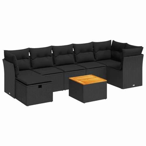 Vrtna garnitura - 8-dijelni set vrtnih sofa od poliratana s jastucima crni - Crna stol + 3x srednja + 3x kutna + tabure 1 Cijena