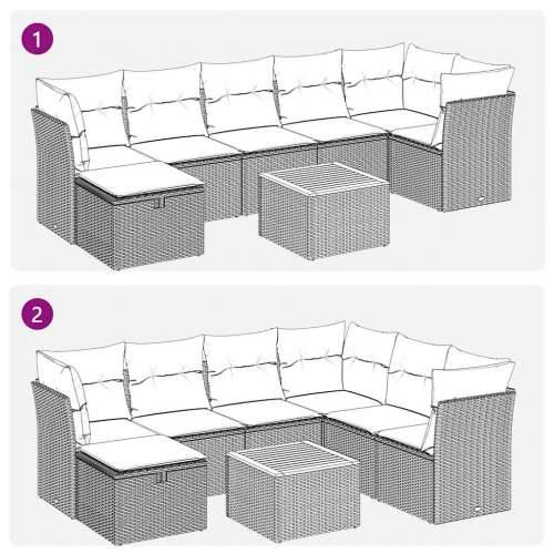 Vrtna garnitura - 8-dijelni set vrtnih sofa od poliratana s jastucima crni - Crna stol + 3x srednja + 3x kutna + tabure 1 Cijena