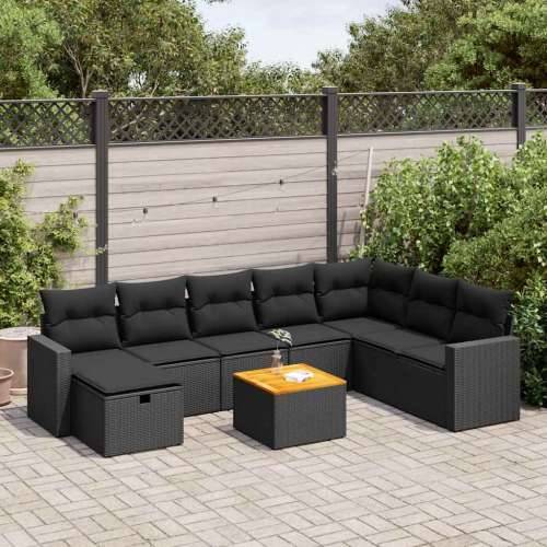 Vrtna garnitura - 9-dijelni set vrtnih sofa s jastucima crni od poliratana - Crna sa spremištem 1 Cijena
