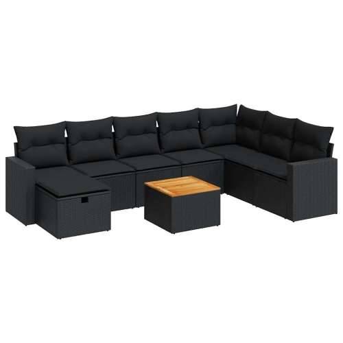 Vrtna garnitura - 9-dijelni set vrtnih sofa s jastucima crni od poliratana - Crna sa spremištem 1 Cijena