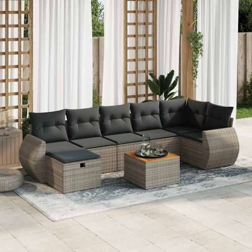 Vrtna garnitura - 8-dijelni set vrtnih sofa od poliratana s jastucima sivi - siva i tamnosiva stol + 3x srednja + 3x kutna + tab Cijena