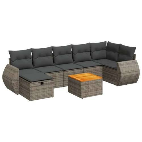Vrtna garnitura - 8-dijelni set vrtnih sofa od poliratana s jastucima sivi - siva i tamnosiva stol + 3x srednja + 3x kutna + tab Cijena