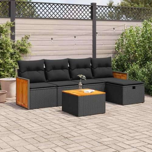 Vrtna garnitura - 6-dijelni set vrtnih sofa s jastucima crni od poliratana - Crna sa spremištem 5 Cijena