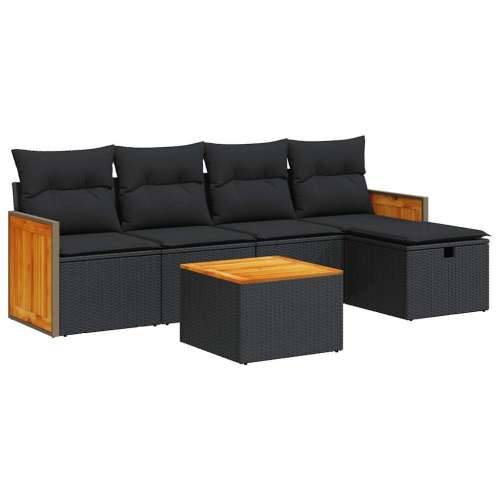 Vrtna garnitura - 6-dijelni set vrtnih sofa s jastucima crni od poliratana - Crna sa spremištem 5 Cijena