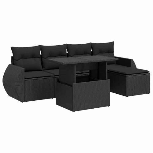 Vrtna garnitura - 6-dijelni set vrtnih sofa s jastucima crni od poliratana - Crna sa spremištem 1 Cijena