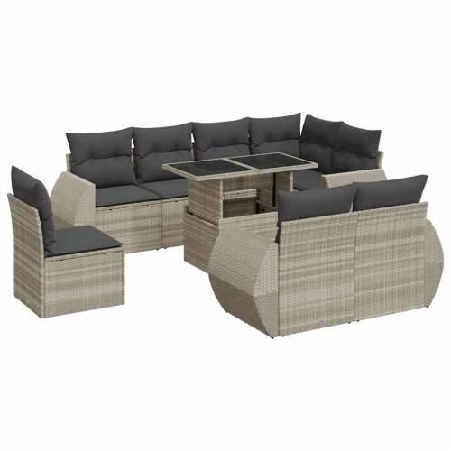 Vrtna garnitura - 9-dijelni set vrtnih sofa od poliratana s jastucima svjetlosivi - Svjetlosiva sa spremištem 1 Cijena