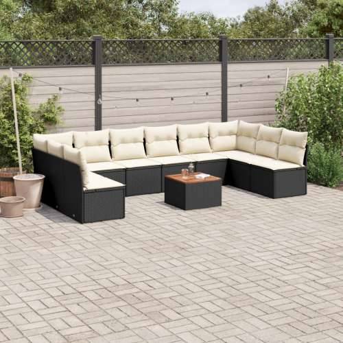 Vrtna garnitura - 11-dijelni set vrtnih sofa od poliratana s jastucima crni - Crna i krem 1 Cijena