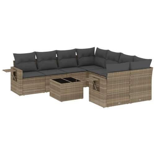 Vrtna garnitura - 9-dijelni set vrtnih sofa od poliratana s jastucima svjetlosivi - Svjetlosiva 1 Cijena