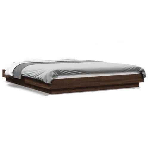 Okvir za krevet s LED svjetlima boja hrasta 150 x 200 cm drveni - Smeđa 150 x 200 cm Cijena