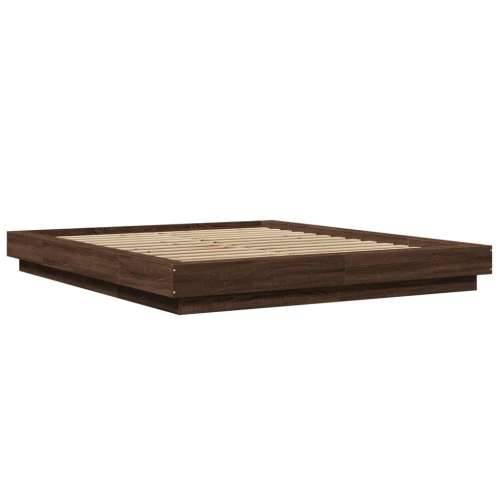 Okvir za krevet s LED svjetlima boja hrasta 150 x 200 cm drveni - Smeđa 150 x 200 cm Cijena