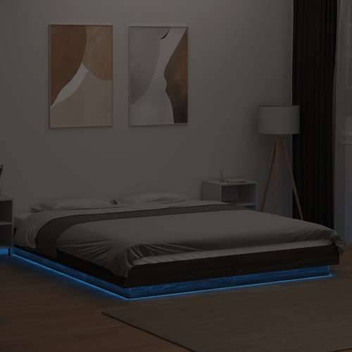 Okvir za krevet s LED svjetlima boja hrasta 150 x 200 cm drveni - Smeđa 150 x 200 cm Cijena