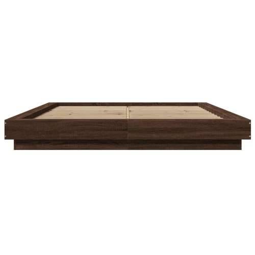 Okvir za krevet s LED svjetlima boja hrasta 150 x 200 cm drveni - Smeđa 150 x 200 cm Cijena