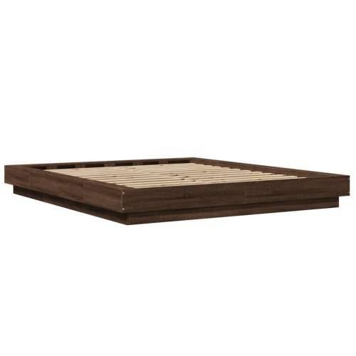 Okvir za krevet s LED svjetlima boja hrasta 150 x 200 cm drveni - Smeđa 150 x 200 cm Cijena