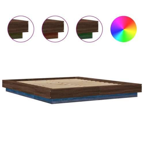 Okvir za krevet s LED svjetlima boja hrasta 150 x 200 cm drveni - Smeđa 150 x 200 cm Cijena