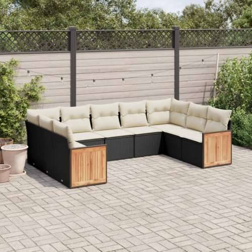 Vrtna garnitura - 9-dijelni set vrtnih sofa s jastucima crni od poliratana - Crna i krem Bez stola 1 Cijena