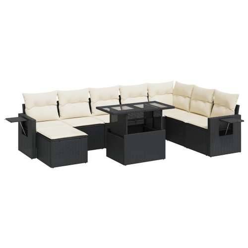 Vrtna garnitura - 9-dijelni set vrtnih sofa s jastucima crni od poliratana - Crna i krem sa spremištem 1 Cijena