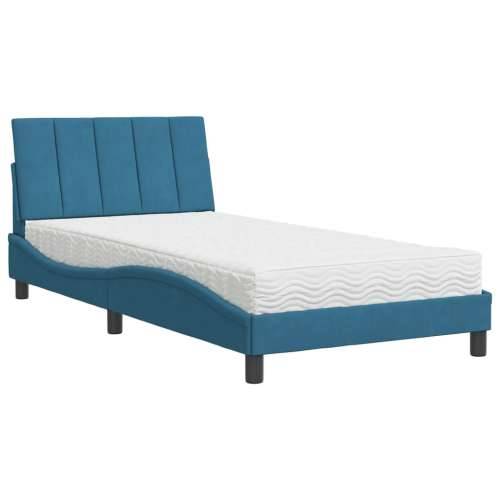 Krevet s madracem plavi 100 x 200 cm baršunasti - Plava 100 x 200 cm Cijena