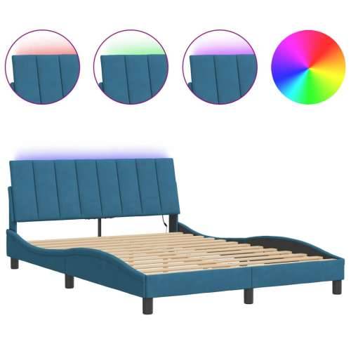 Okvir kreveta s LED svjetlima plavi 120 x 200 cm baršunasti - Plava 120 x 200 cm Cijena