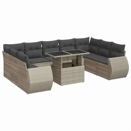 Vrtna garnitura - 10-dijelni set vrtnih sofa poliratan s jastucima svijetlosivi - Svjetlosiva sa spremištem 1 Cijena