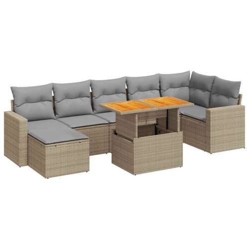 Vrtna garnitura - 8-dijelni set vrtnih sofa od poliratana s jastucima bež - bež i svjetlosiva 3x kutna + 3x srednja + stol + tab Cijena