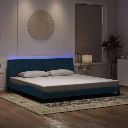 Okvir kreveta s LED svjetlima plavi 200 x 200 cm baršunasti - Plava 200 x 200 cm Cijena