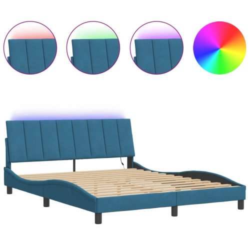 Okvir kreveta s LED svjetlima plavi 200 x 200 cm baršunasti - Plava 200 x 200 cm Cijena