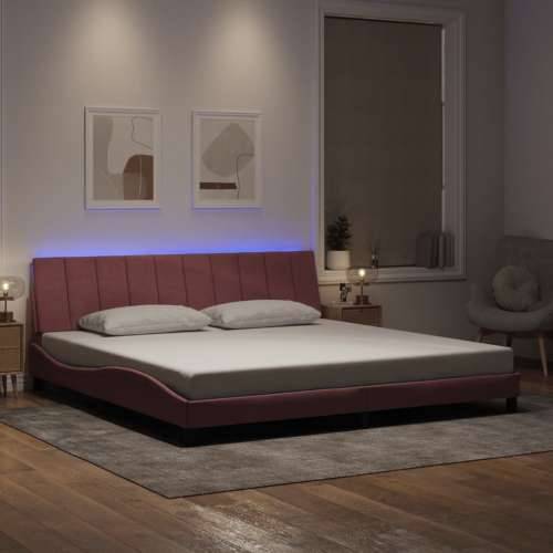 Okvir kreveta s LED svjetlima ružičasti 200 x 200 cm baršunasti - Ružičasta 200 x 200 cm Cijena