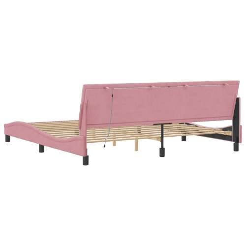 Okvir kreveta s LED svjetlima ružičasti 200 x 200 cm baršunasti - Ružičasta 200 x 200 cm Cijena